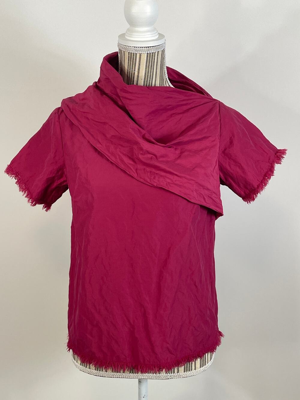 Worth Pink Top Crushed Texture Draped Asymmetric Neckline Frayed Edges Size 4